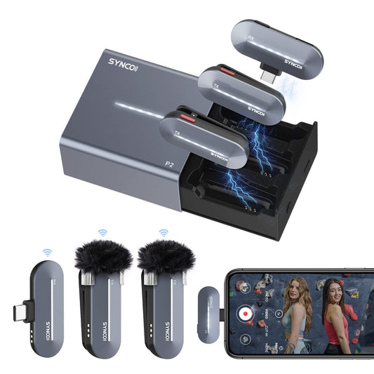 Micrófono Lavalier Inalámbrico SYNCO Negro con Cancelación de Ruido y Monitoreo para iPhone 15/16/17 Pro Max