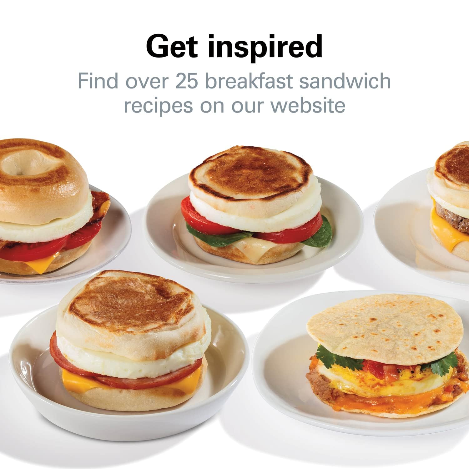 Hamilton Beach - Sandwichera de desayuno con anillo de huevo para cocina, ingredientes personalizados, perfecto para magdalenas inglesas, cruasanes, mini gofres, regalo perfecto de elefante blanco, plata (25475)