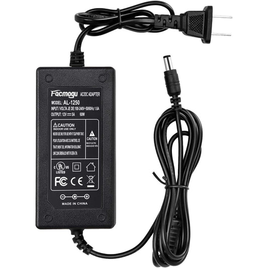 12V 5A Power Adapter AC 100-220V to DC 60W Power Supply US Plug Switching PC Power Cord for LCD Monitor LED Strip Light DVR NVR Security Cameras System CCTV Accessories