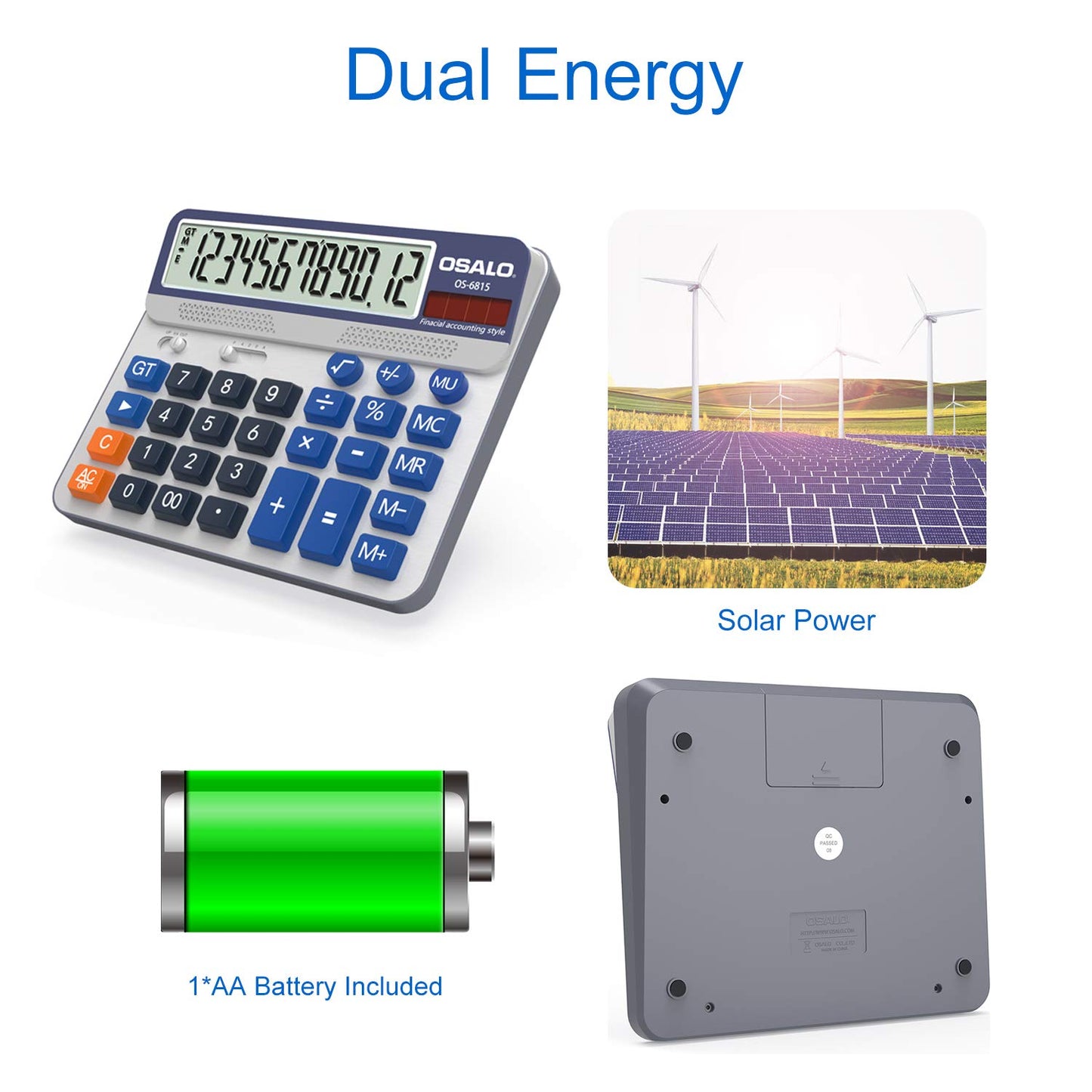 Pendancy Calculadora de Escritorio Pantalla LCD Extra Grande de 5 Pulgadas Calculadora de Contabilidad de números Grandes de 12 dígitos con botón de Respuesta Gigante (OS-6815-2 Piezas)