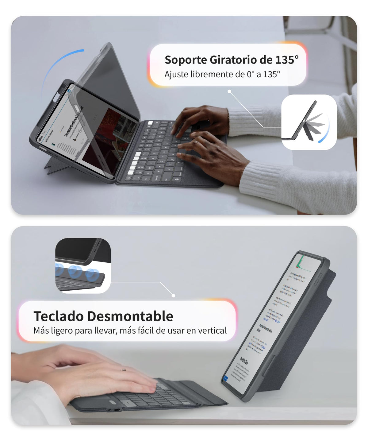 Funda Teclado EIP magnético iPad Air 11" con Bisagra Ajustable y Retroiluminación 7 Colores