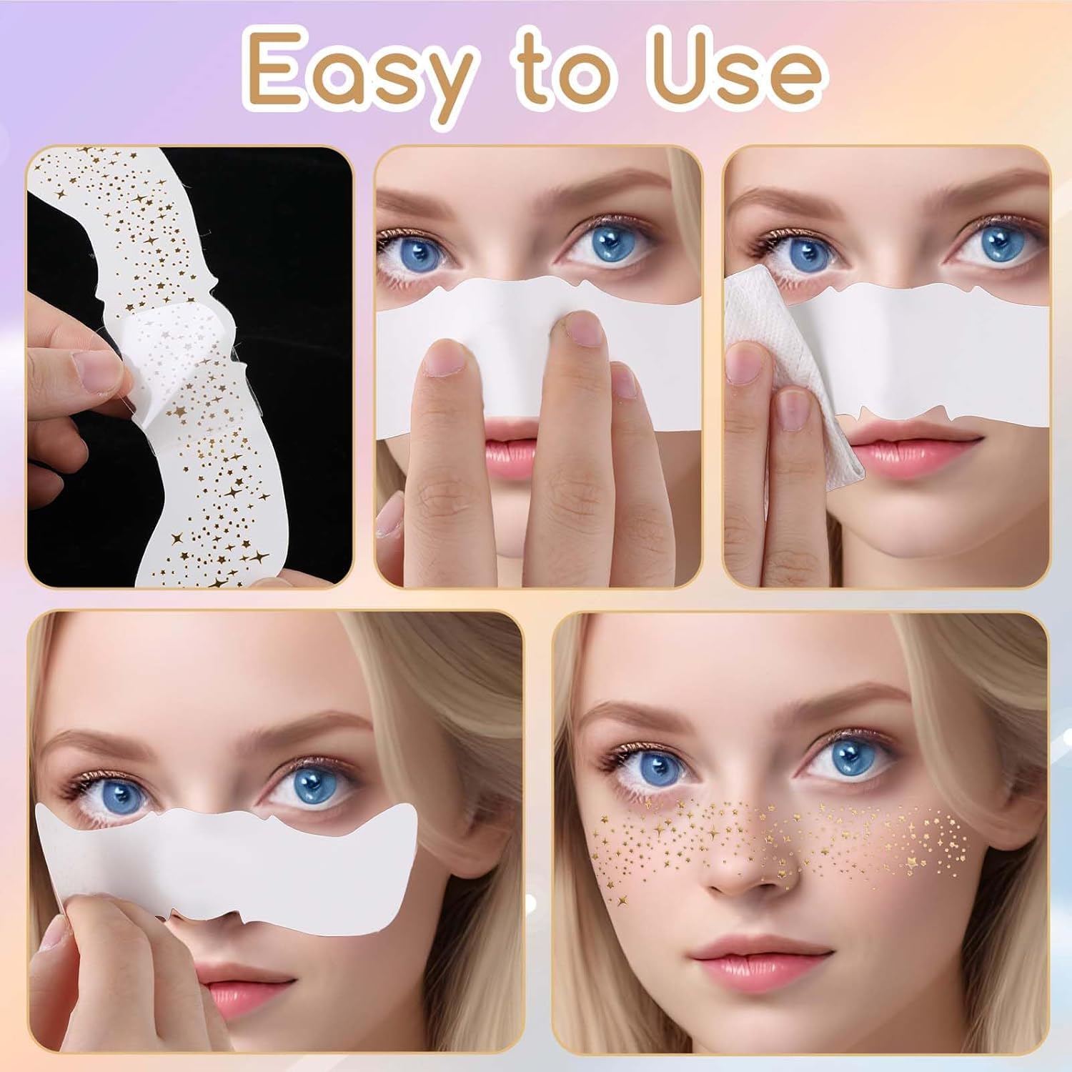 Glitter Pecas Cara Tatuaje, Tatuajes Temporales Pecas de Glitter para la Cara, 6pcs Gold Sparkle Pecas, Cara Glitter Parches de Maquillaje