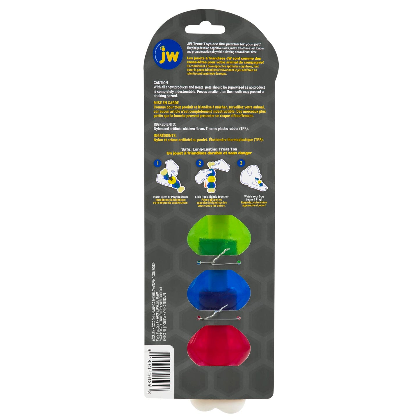 Juguete de Nailon JW Pet Company Grande Hueso Blanco con Vainas Naranja Verde Azul para Mascotas