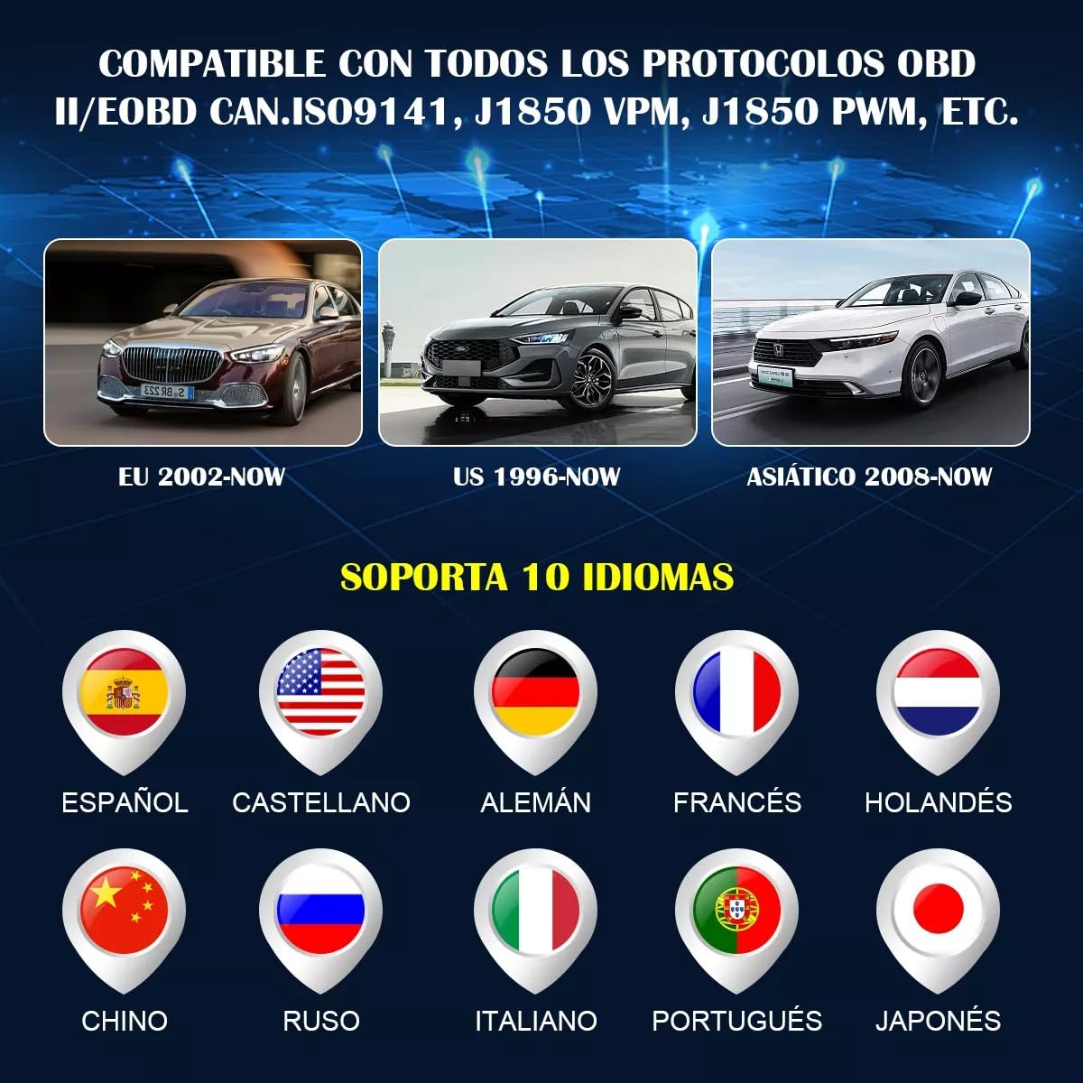 Scanner OBD2 JZZB Azul Multifunción para Automóvil