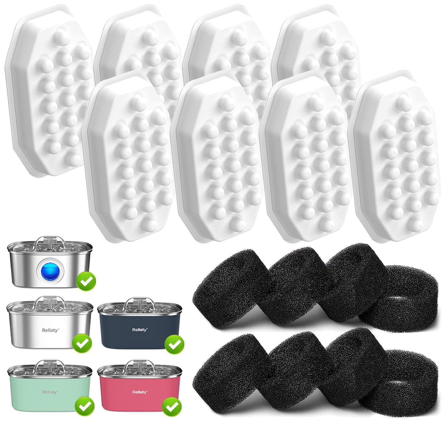 Fuente de Agua para Gatos Rellaty Acero Inoxidable con 8 Filtros de Repuesto y Esponjas Prefiltrantes