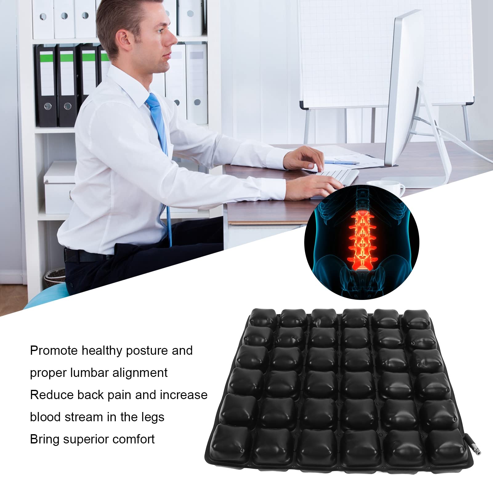 Cojín de Asiento Inflable, Cama de Aire Cojín Antiescaras de Asiento 3D Coche para Silla de Ruedas Transpirable Cojines de Vehículos Auxiliares Sacro Y Alivio de Ciática para Oficina, Hogar
