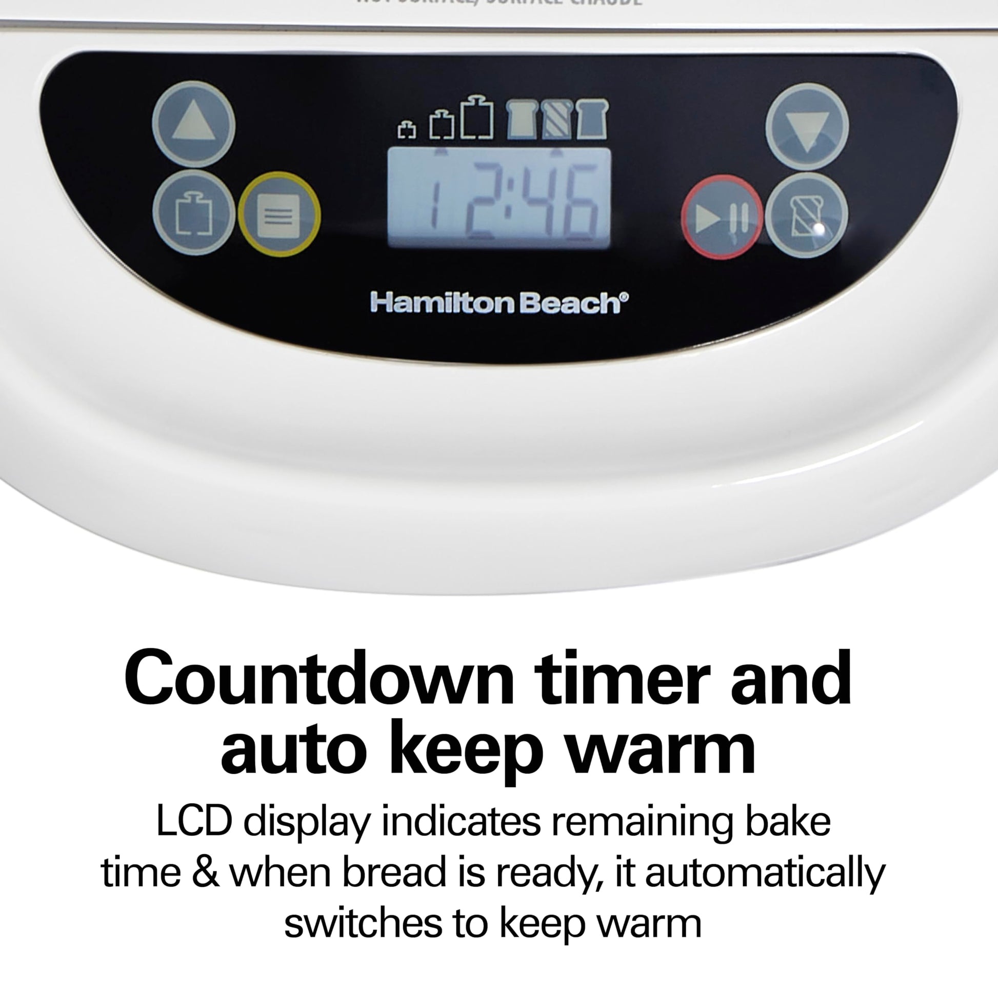Hamilton Beach - Máquina para hacer pan eléctrica digital artesanal y sin gluten, capacidad de 2 libras, 14 ajustes, blanco y acero inoxidable (29987)