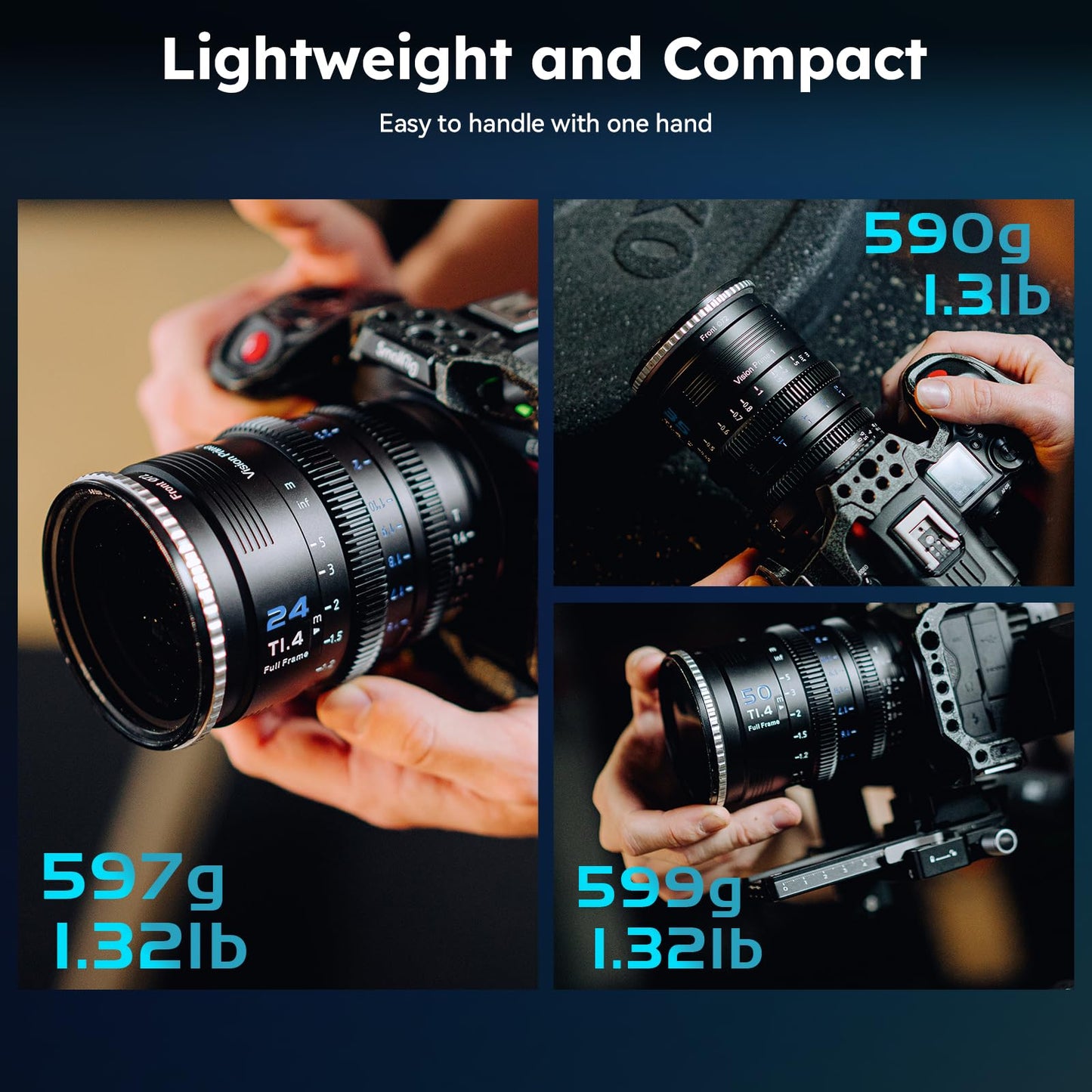 SIRUI VP-1 Vision Prime 1 T1.4 Juego de lentes de cine de marco completo, 24 mm, 35 mm, 50 mm, lente de cine de enfoque manual con montaje E preinstalado, soportes intercambiables RF/Z/L (negro)