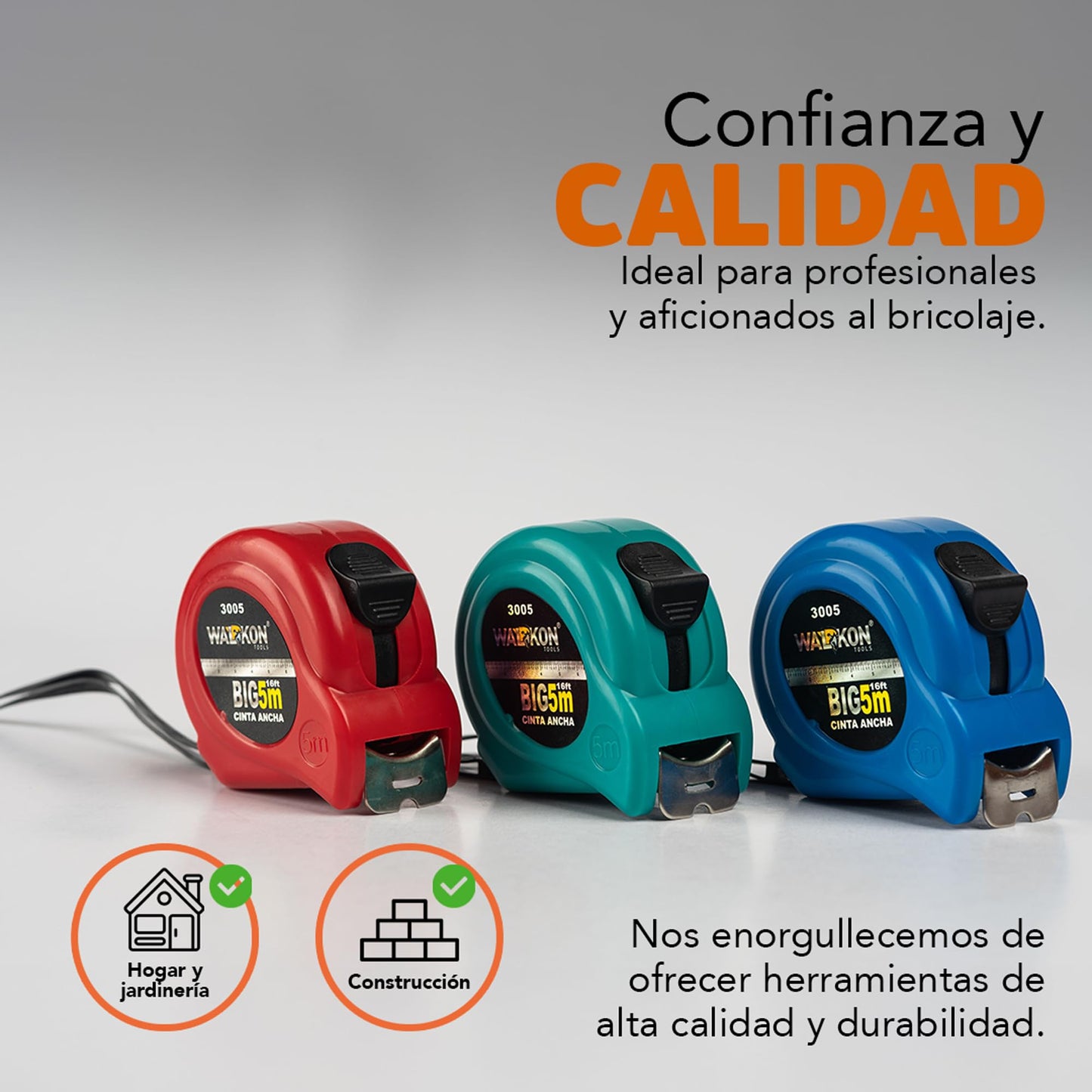 Cinta Métrica WALKON Blanca 3m y 5m con Escala en Centímetros, Pulgadas y Fracciones Ergonómica