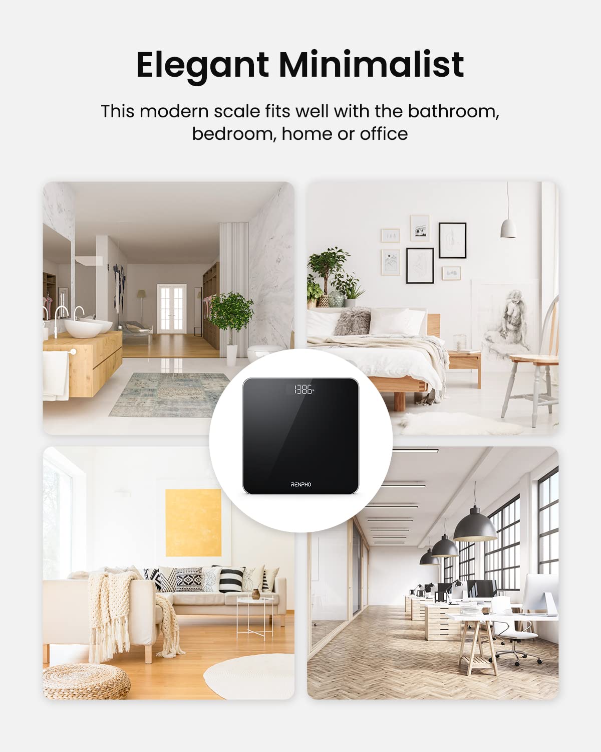 Báscula de Baño Digital RENPHO Negra de Alta Precisión con Pantalla LED Iluminada