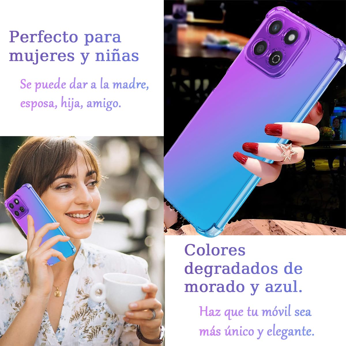DABUNA Funda para Honor X7c Case,Transparente Colores Degradados Protectora de Cámara Anticaída Carcasa Bumper(Púrpura Azul)