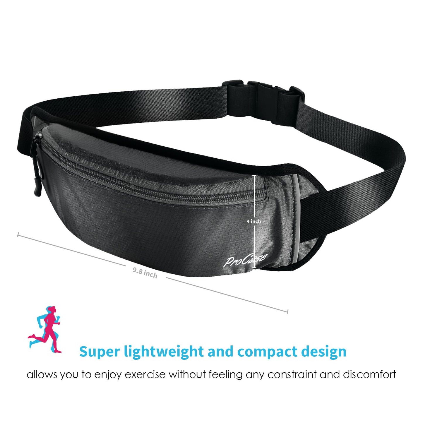 Riñonera ProCase Negra Ultradelgada para Correr y Entrenamiento Unisexo