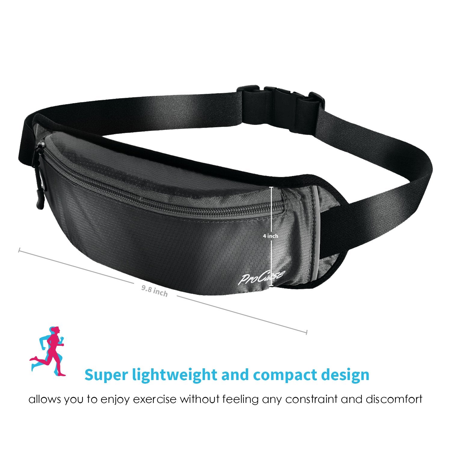 Riñonera ProCase Negra Ultradelgada para Correr y Entrenamiento Unisexo