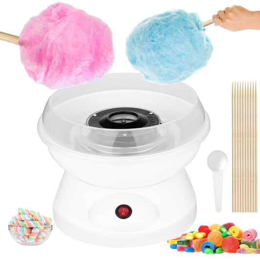 Máquina de Algodón, Mini Máquina de Algodón, Máquina de Algodón Eléctrica Portátil, con 10 Palitos de Malvavisco y Cucharas de Azúcar, para Fiestas de Cumpleaños y Eventos Familiares(blanco)