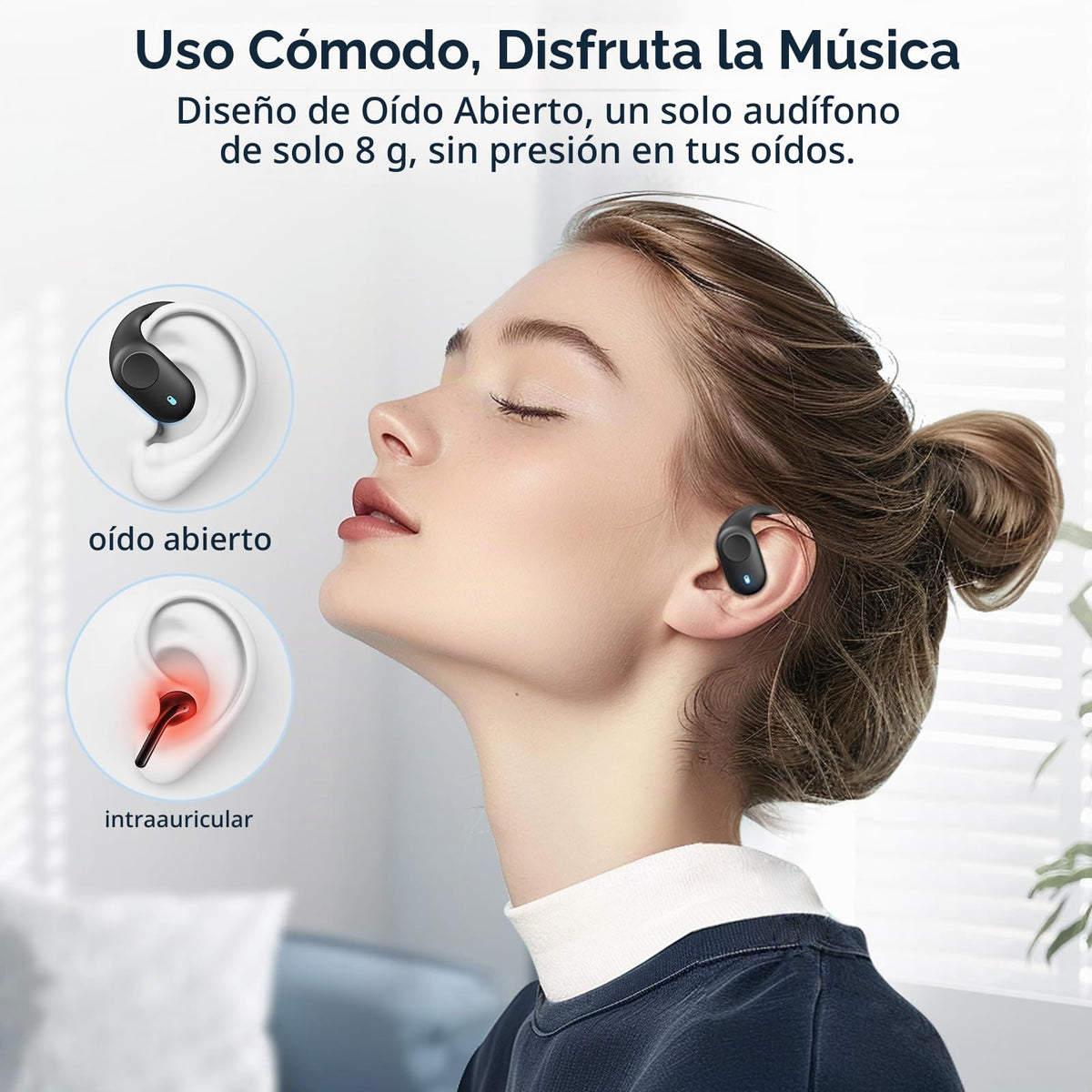 Audífonos de Oído Abierto Xuuly Negro Ganchos Ajustables Bluetooth para Ciclismo y Carrera