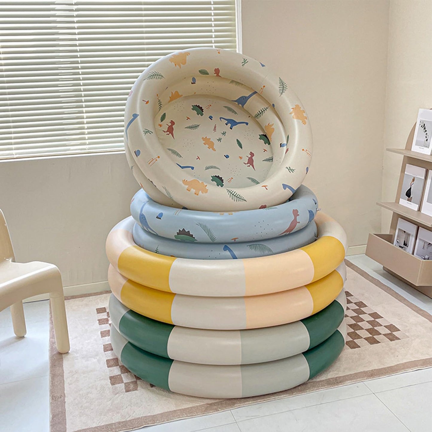 Piscina Inflable Familiar Retro Beige con Diseño Engrosado que Ahorra Espacio para Interiores y Exteriores