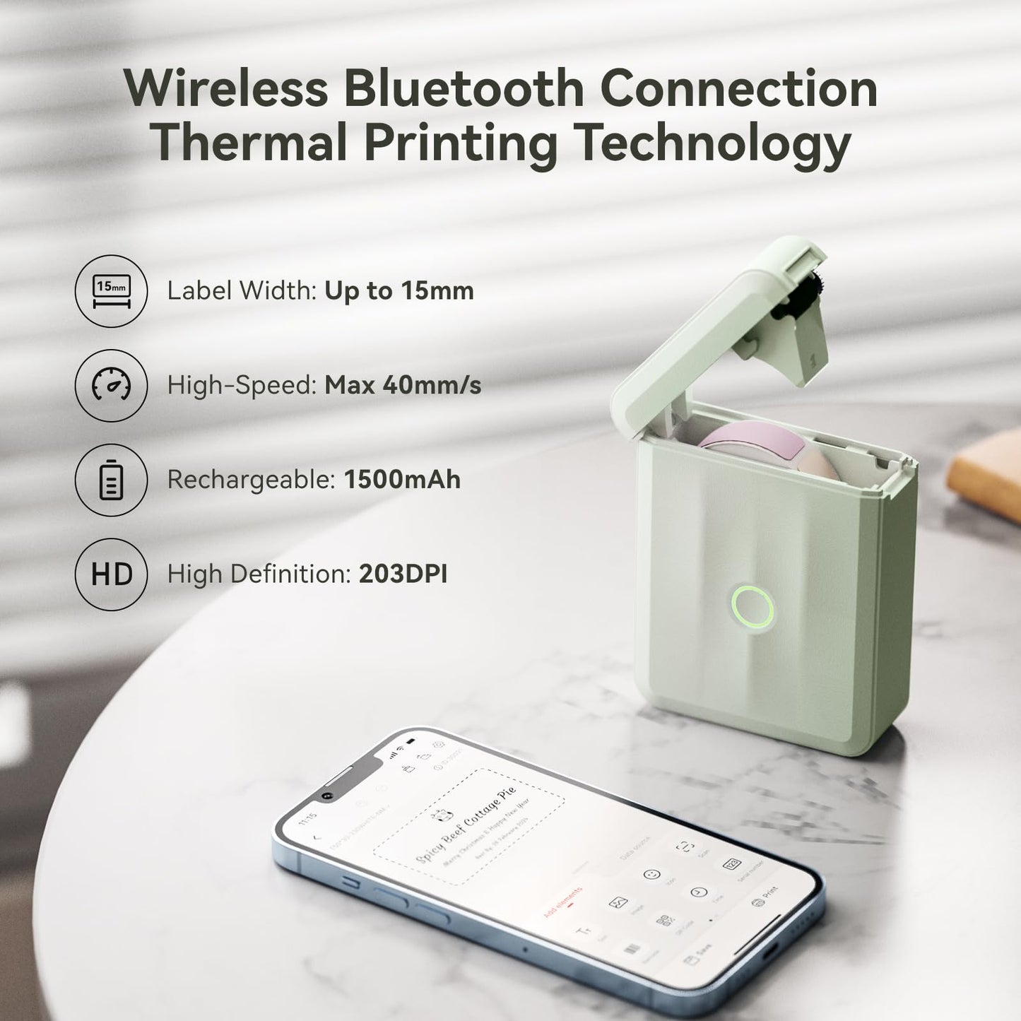 NIIMBOT D110 - Mini máquina para etiquetar con cinta, impresora térmica Bluetooth portátil, etiquetadora de calcomanías con múltiples plantillas para organización de oficina, hogar, cocina, escuela,