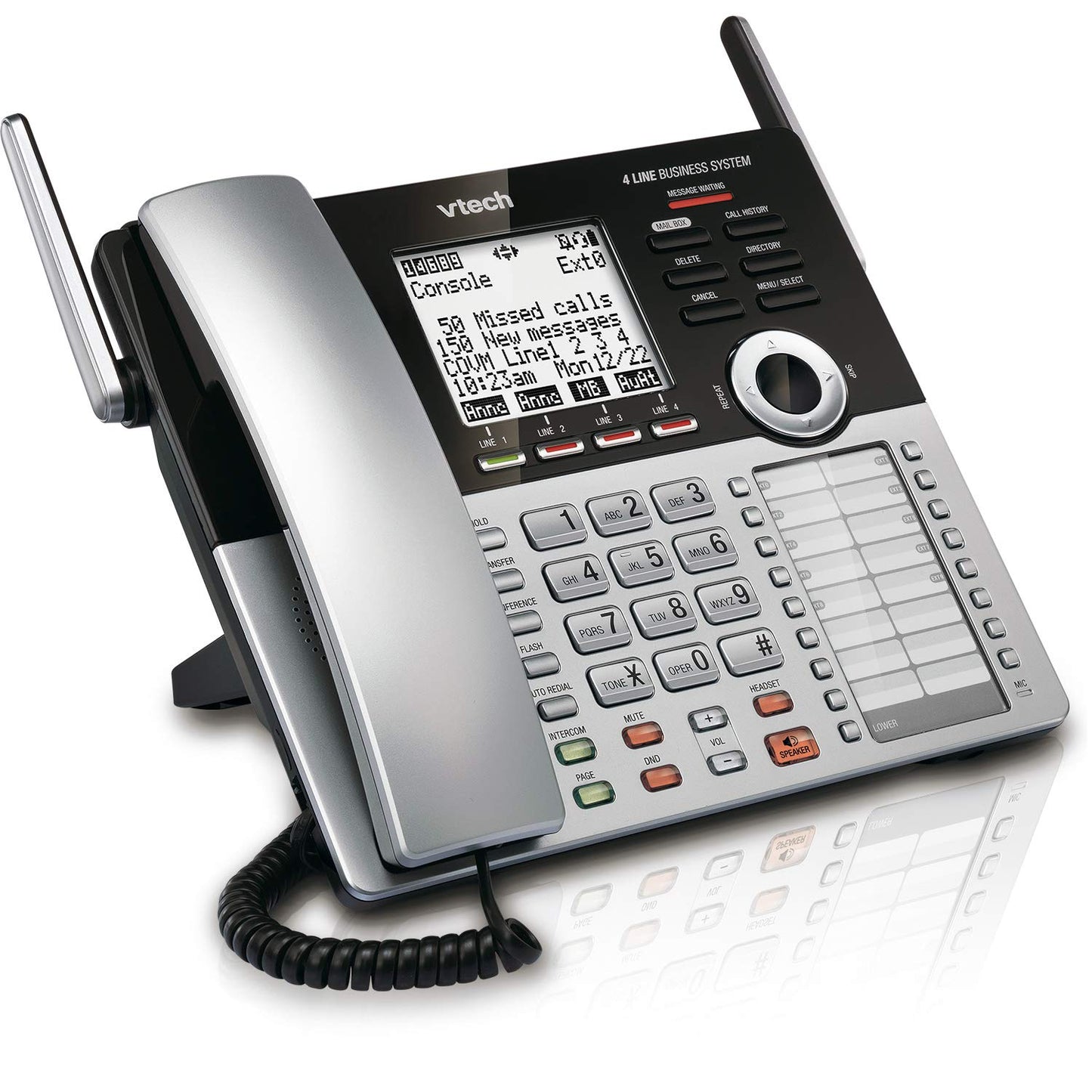 VTech CM18445 DECT6.0 - Teléfono de Oficina para pequeñas Empresas con Sistema de contestación, Consola Principal, Color Negro y Plateado