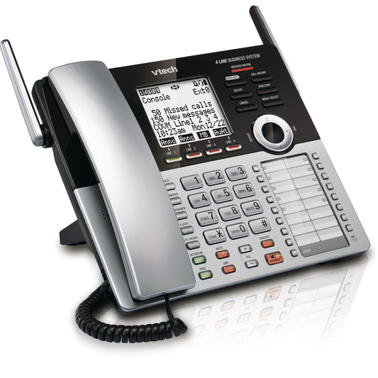 VTech CM18445 DECT6.0 - Teléfono de Oficina para pequeñas Empresas con Sistema de contestación, Consola Principal, Color Negro y Plateado