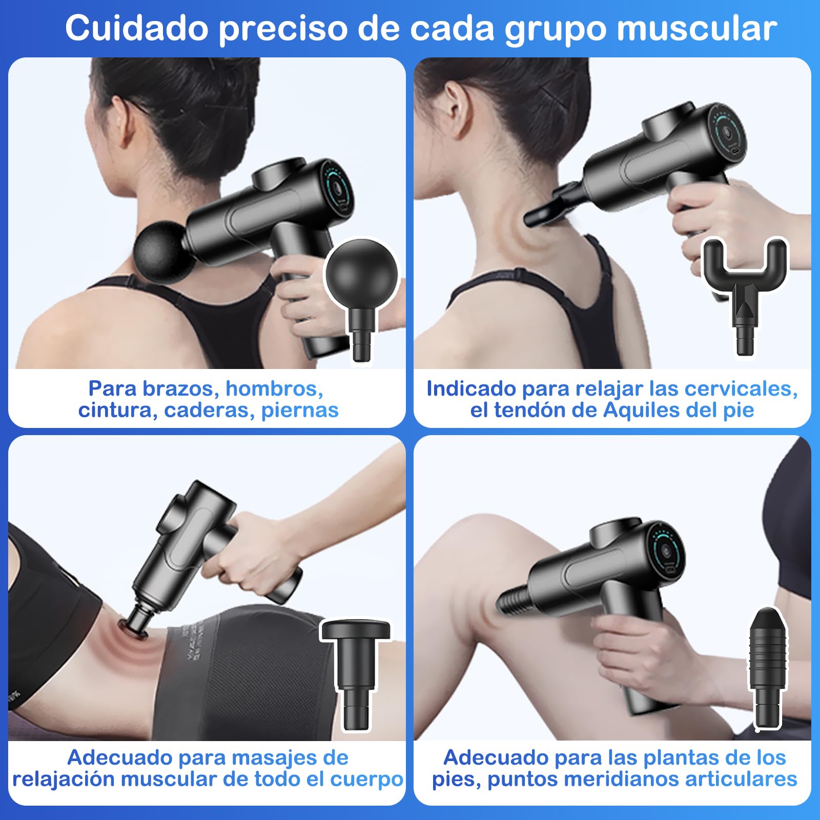 MIGUHOGAR Pistola de Masaje Muscular, con 4 Cabezas y 6 Velocidades Ajustables, Pistola Portátil de Masaje de Tejido Profundo, para Relajar Los Músculos Aliviar el Dolor