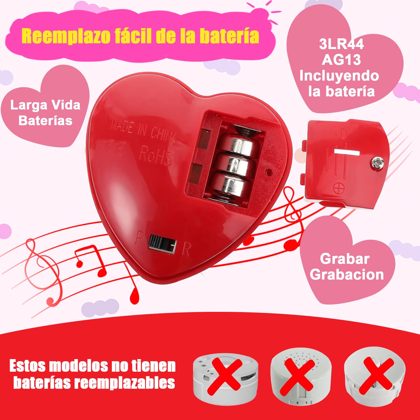 Grabadoras de Voz VKUJDT Rojas en Forma de Corazón para Animales de Peluche y Almohadas