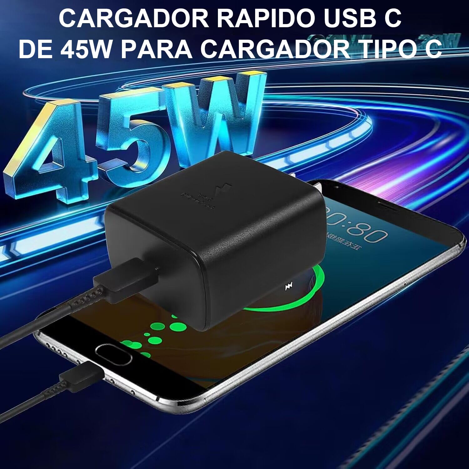 Cargador rápido USB C de 45 W para cargador Galaxy tipo C, USB C Cargador con 1.8M Cable Carga Rápida, para Galaxy S25 Ultra/S24 Ultra/S24/S23 Ultra/S23/S23+/S22 Ultra/S22/Note10/Note 20/S20/S21/S10
