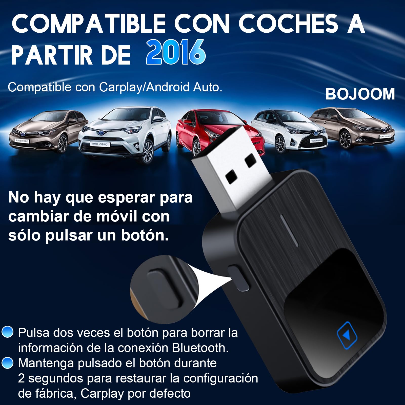 CarPlay Inalambrico y Android Auto 2 en 1 Bluetooth 5.1/WIFI,Adaptador USB Carplay con Función de Reinicio,Convierte Adaptador Cableado en inalámbrico Carplay /Android Auto para Automóviles 2016+