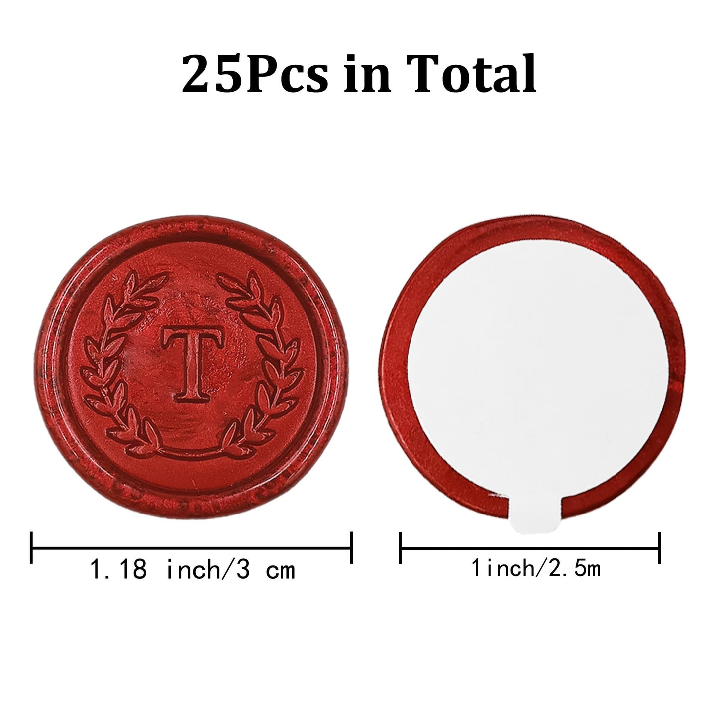 25 pegatinas adhesivas de cera con letra T, hechas a mano, sin necesidad de sello, etiquetas adhesivas de cera para invitaciones de boda, sobres, regalo de Navidad