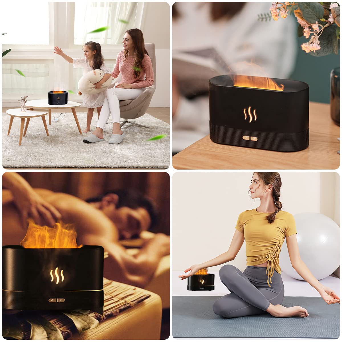 Humidificador VIDA4U En Forma de Llama con Difusor de Aceites y Luz Nocturna