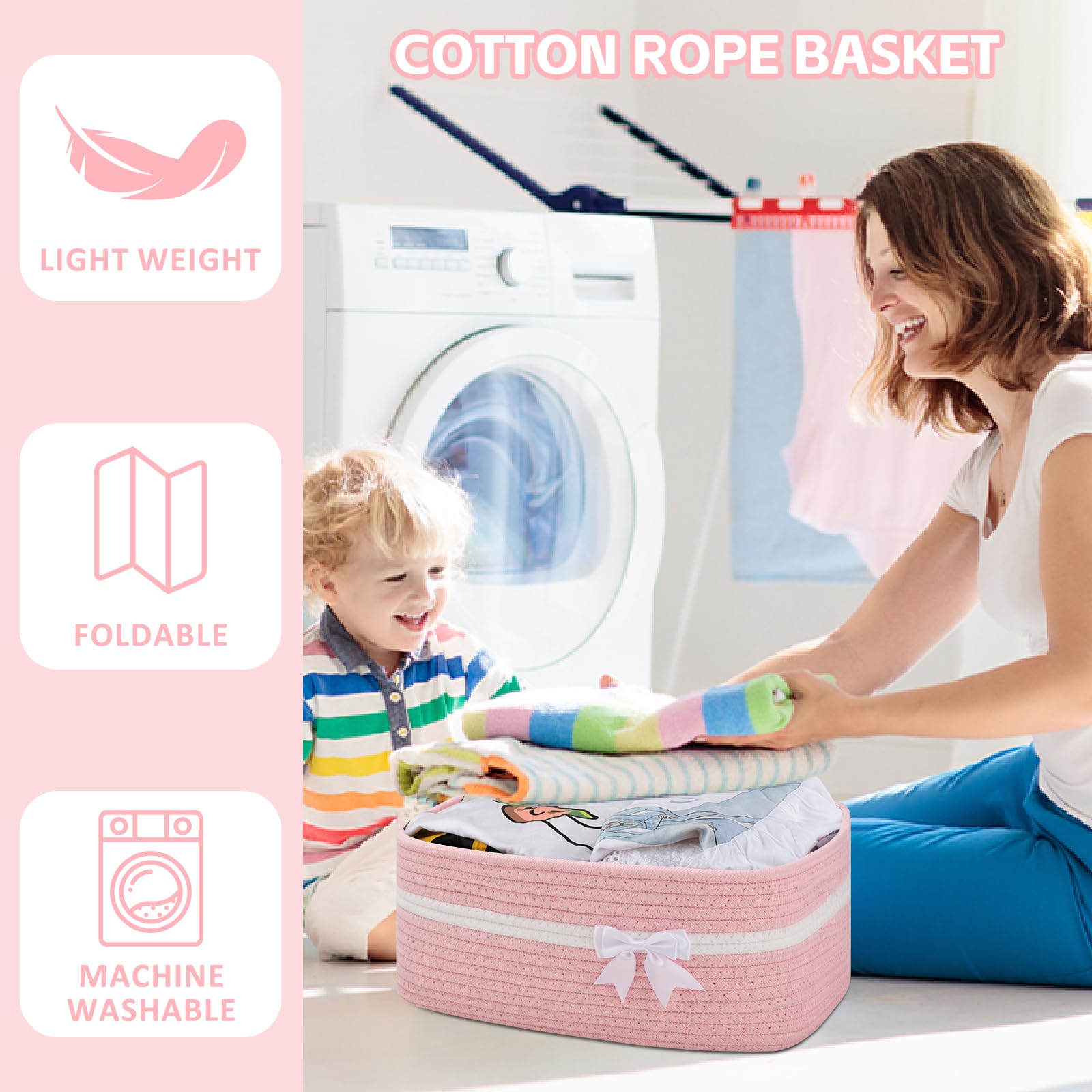 OIAHOMY - Cesta de almacenamiento tejida grande con asas para guardería, estantes de sala de estar, cesta de lazo para regalos vacía con bolsas de regalo y cintas para baby shower, contenedor de