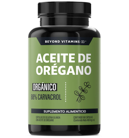 Beyond Vitamins | Aceite de Oregano Orgánico 100% Natural con 88% Carvacrol | Oil of Oregano Grado Alimenticio (180 Caps)