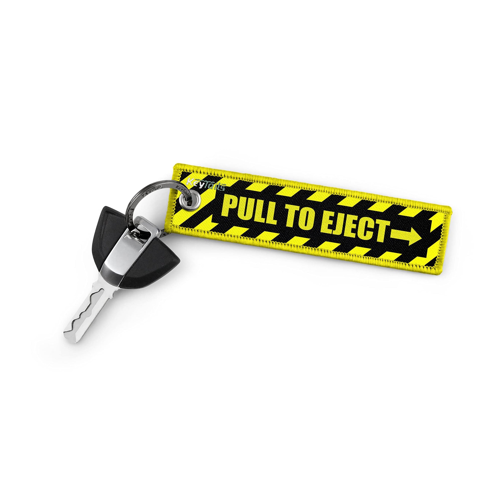 KEYTAILS Llaveros, etiqueta de alta calidad para motocicleta, coche, scooter, ATV, UTV [tirar para expulsar - amarillo]