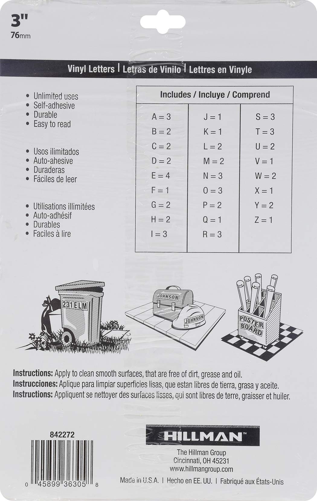 Kit de Letras The Hillman Group Negro Blanco Juego de Letras 5.1 cm 7.62 cm