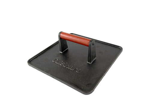 Cuisinart - Prensa para Parrilla de Hierro Fundido, 10 x 10 Pulgadas, Resistente Antiadherente para Hamburguesas con Mango de Madera, Accesorio Perfecto para Parrilla, paninis y barbacoas