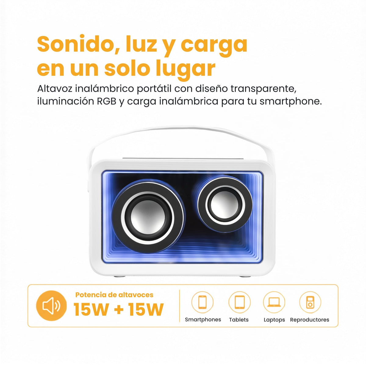 Bocina Inalámbrica PERFECTCHOICE Transparente con Centro de Carga para Smartphone Loopstar