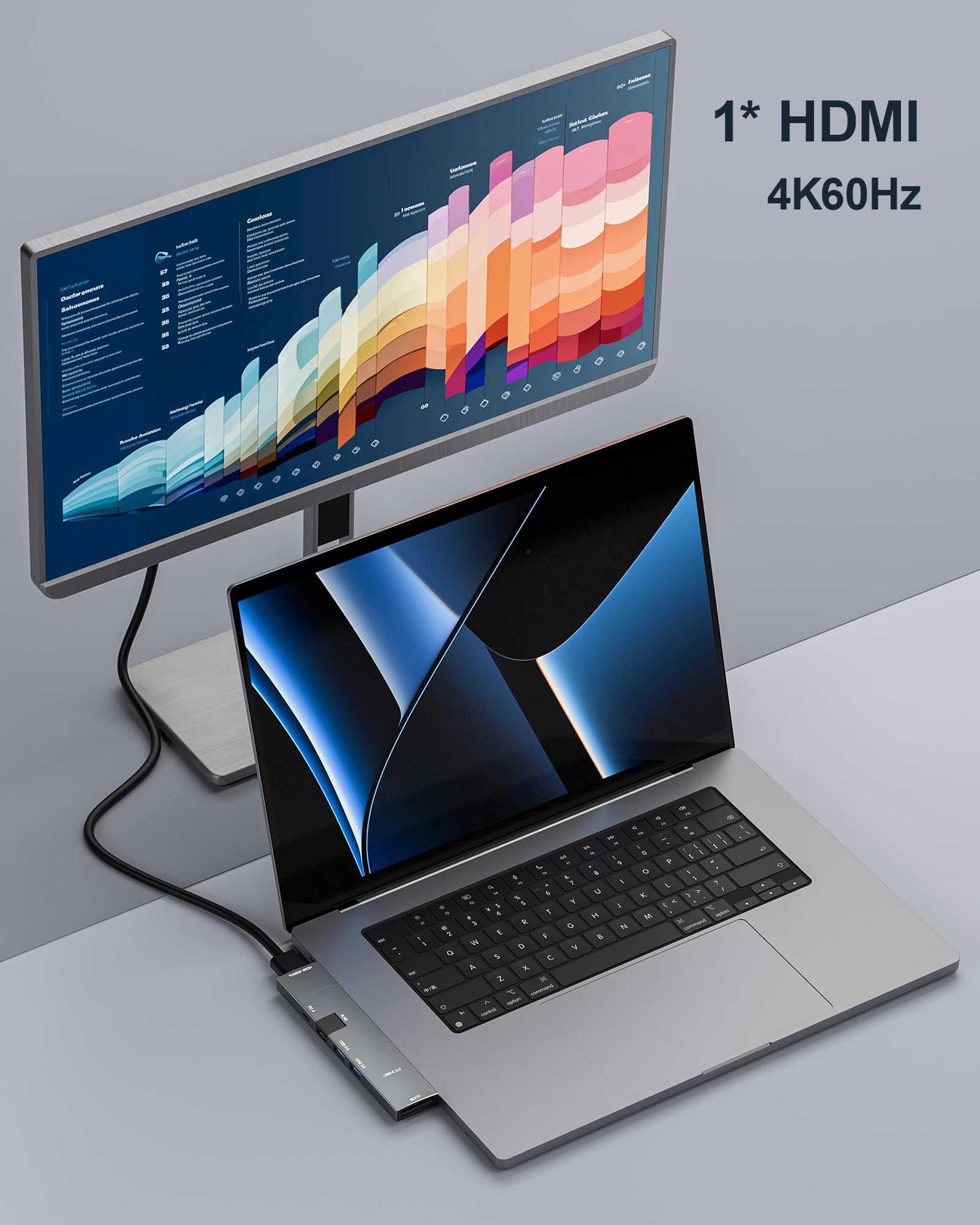 Hub USB C 7-en-2 para MacBook Thunderbolt 4 con HDMI 4K 60Hz Ethernet y Lector de Tarjetas MicroSD SD