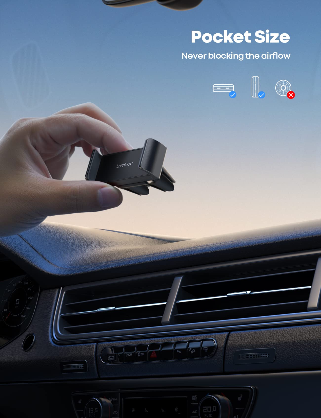 Lamicall Soporte Celular Auto, Porta Celular Auto - Carro de Rejillas de Ventilación Salidas de Aire para iPhone 15 14 13 12 11 8 7 XS XR, Samsung, Redmi, Android Smartphones, para 4.7-6.5" Celular