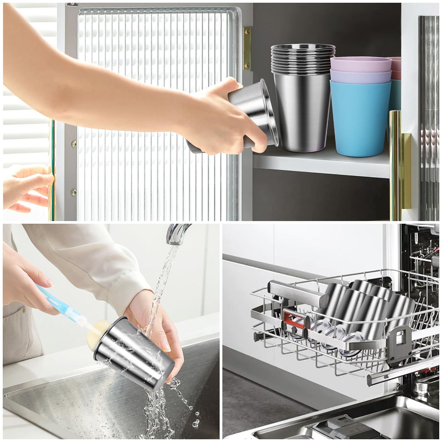 Tazas Rommeka para niños con pajitas y tapas, tazas sippy de 12oz con fundas de silicona de 6 colores a prueba de derrames, tazas de acero inoxidable para niños, bebés y adultos