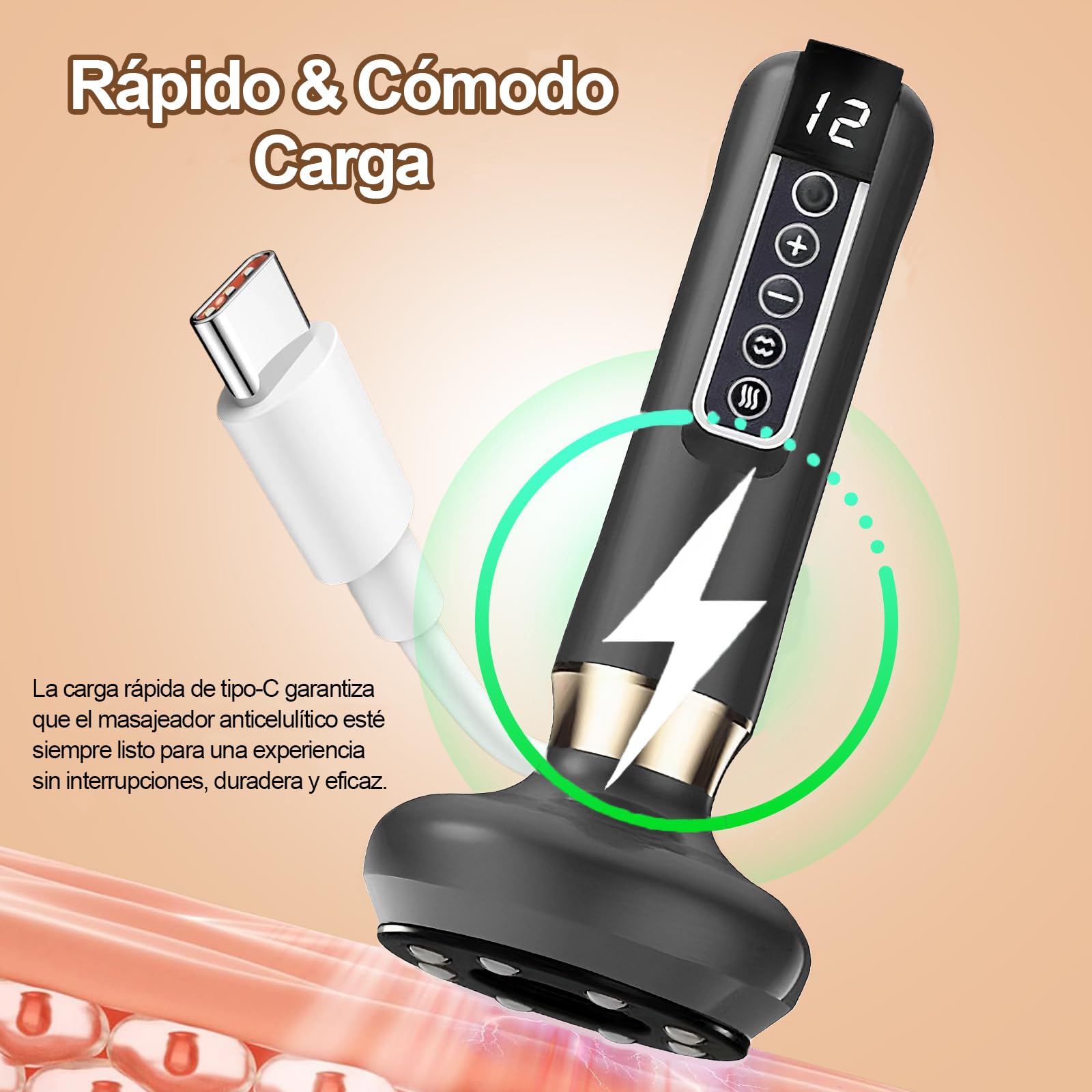 Dexvon Masajeador Celulitis Original,Masajeador Anticelulítico Ajustable y Calentamiento de 12 Niveles,Anti Cellulite Massager Recargable,Eliminador de Celulitis para Abdomen,Cintura,Brazos y Piernas