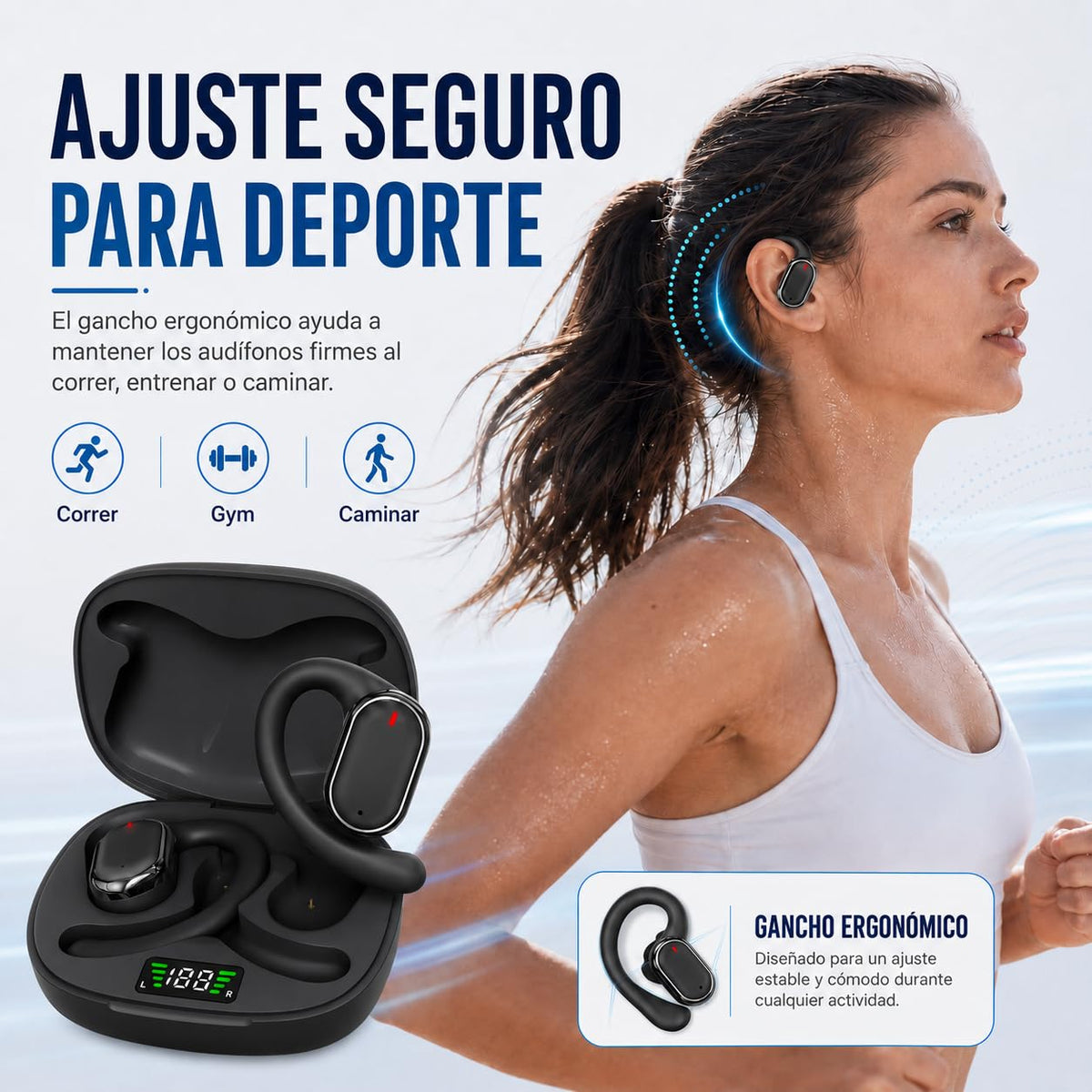 Audífonos Bluetooth 5.3 JMHRJKL Oído Abierto Deportivos Resistencia Agua IPX5 Sonido Estéreo Panorámico