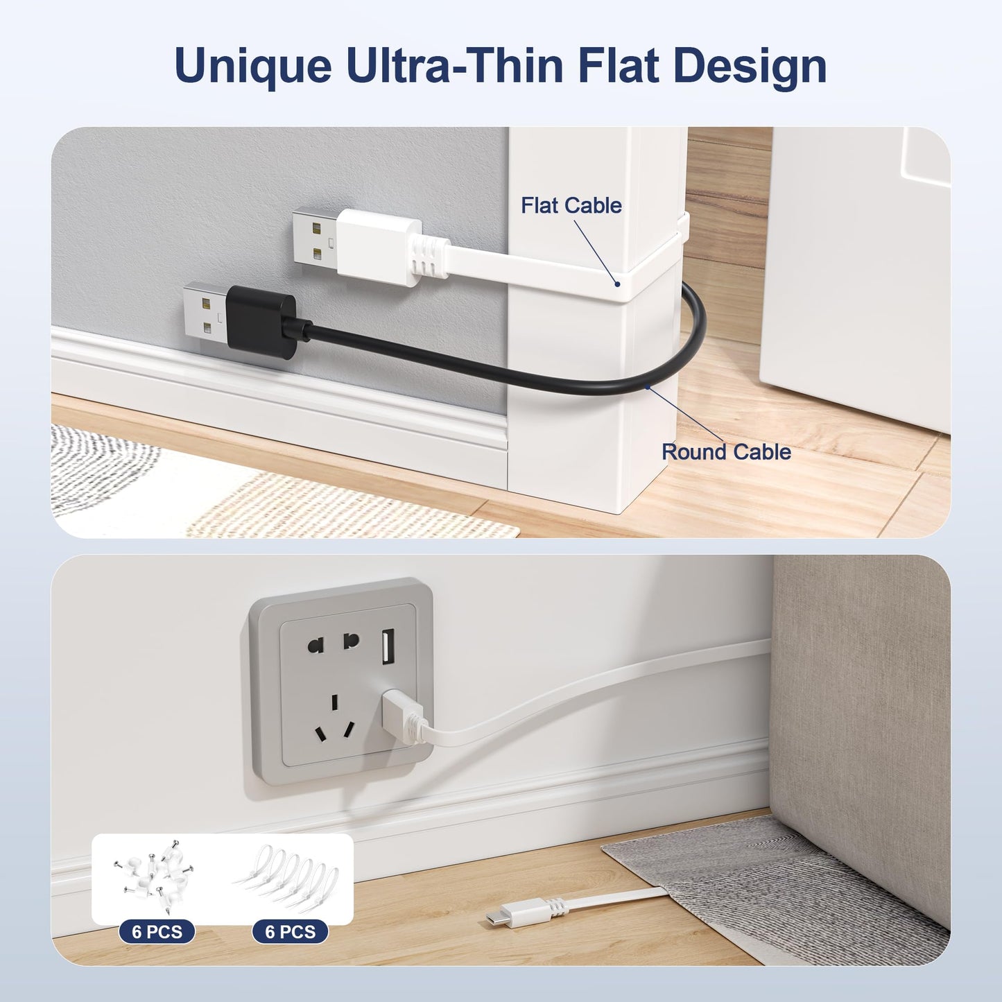 Itramax Cable de Carga Plano USB A a USB C para Cámara 9M Lote de 2,Blanco