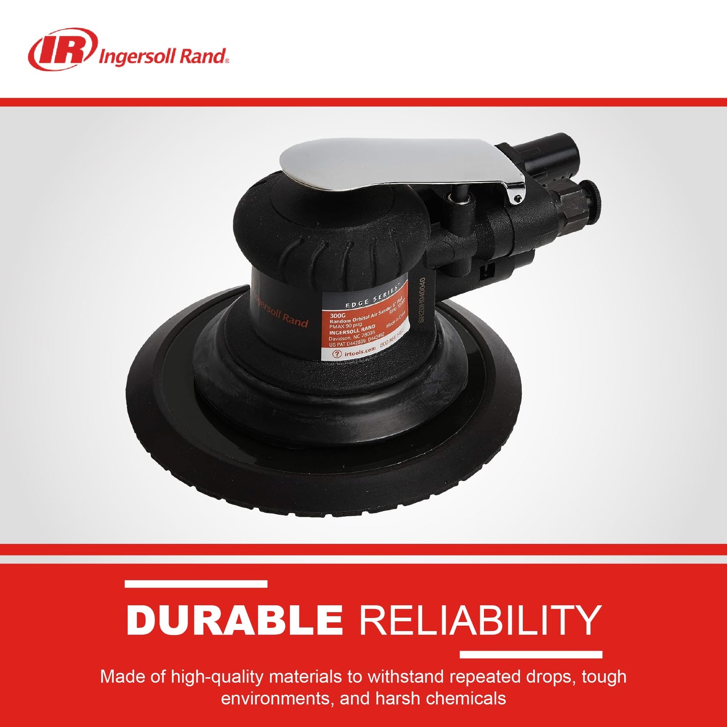 Ingersoll Rand 300G Lijadora de aire orbital aleatoria, almohadilla de 6", órbita de 3/16", 10,000 RPM, .2 HP