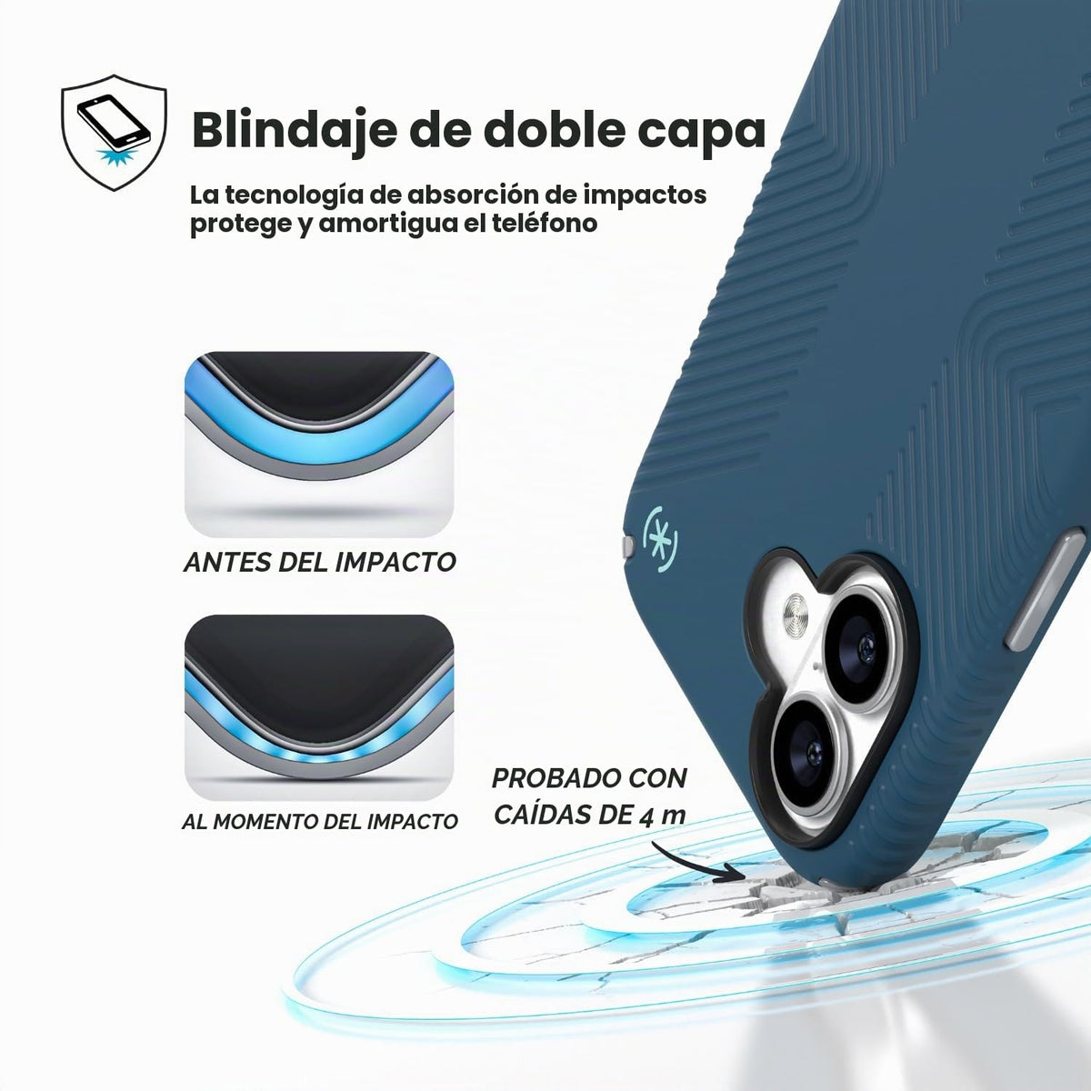 Agarre iPhone 17 Speck Deep Se Silver Metallic Spell Blue con MagSafe