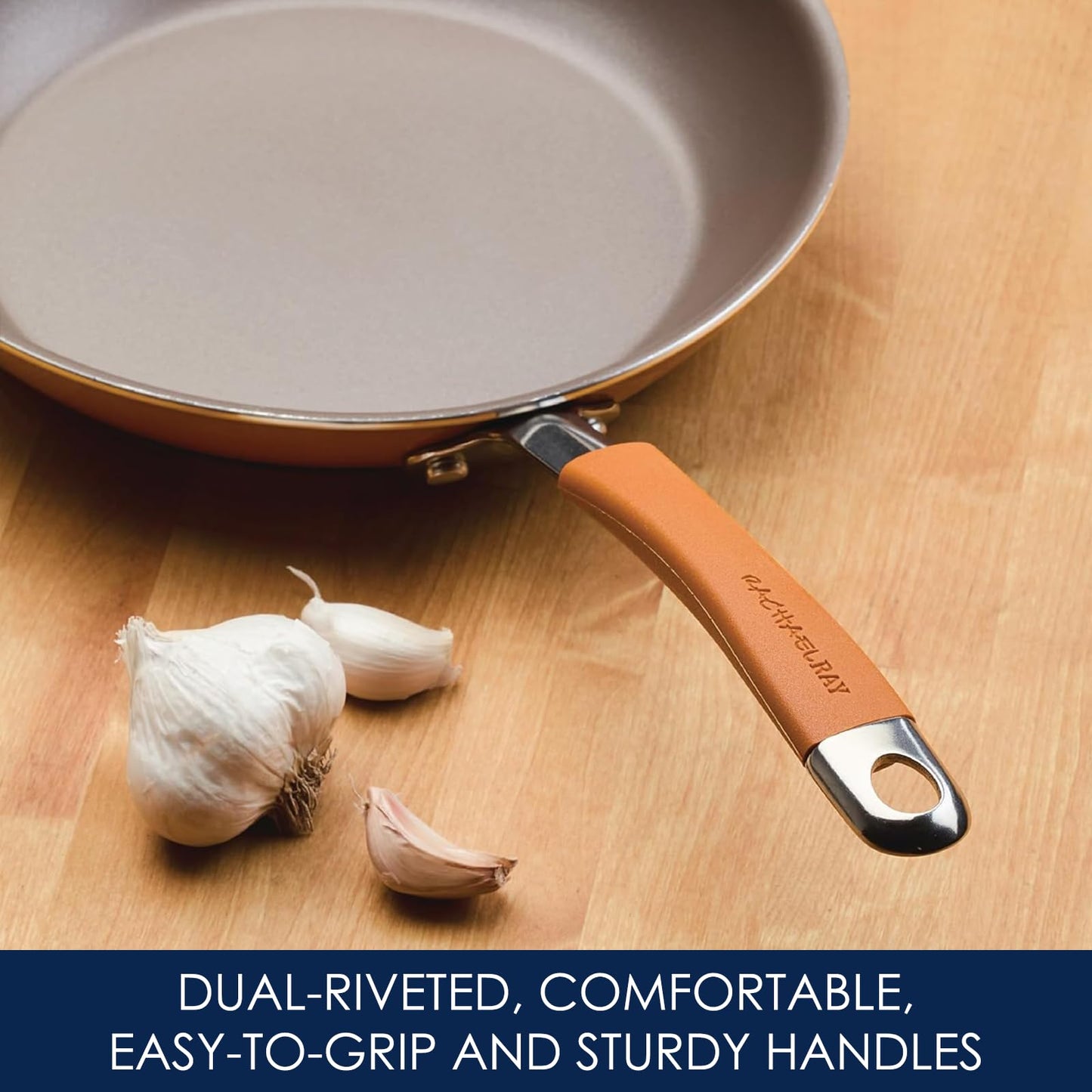 Batería de Cocina Rachael Ray Cucina Anaranjado Calabaza Antiadhesiva de Porcelana Dura 12 Piezas