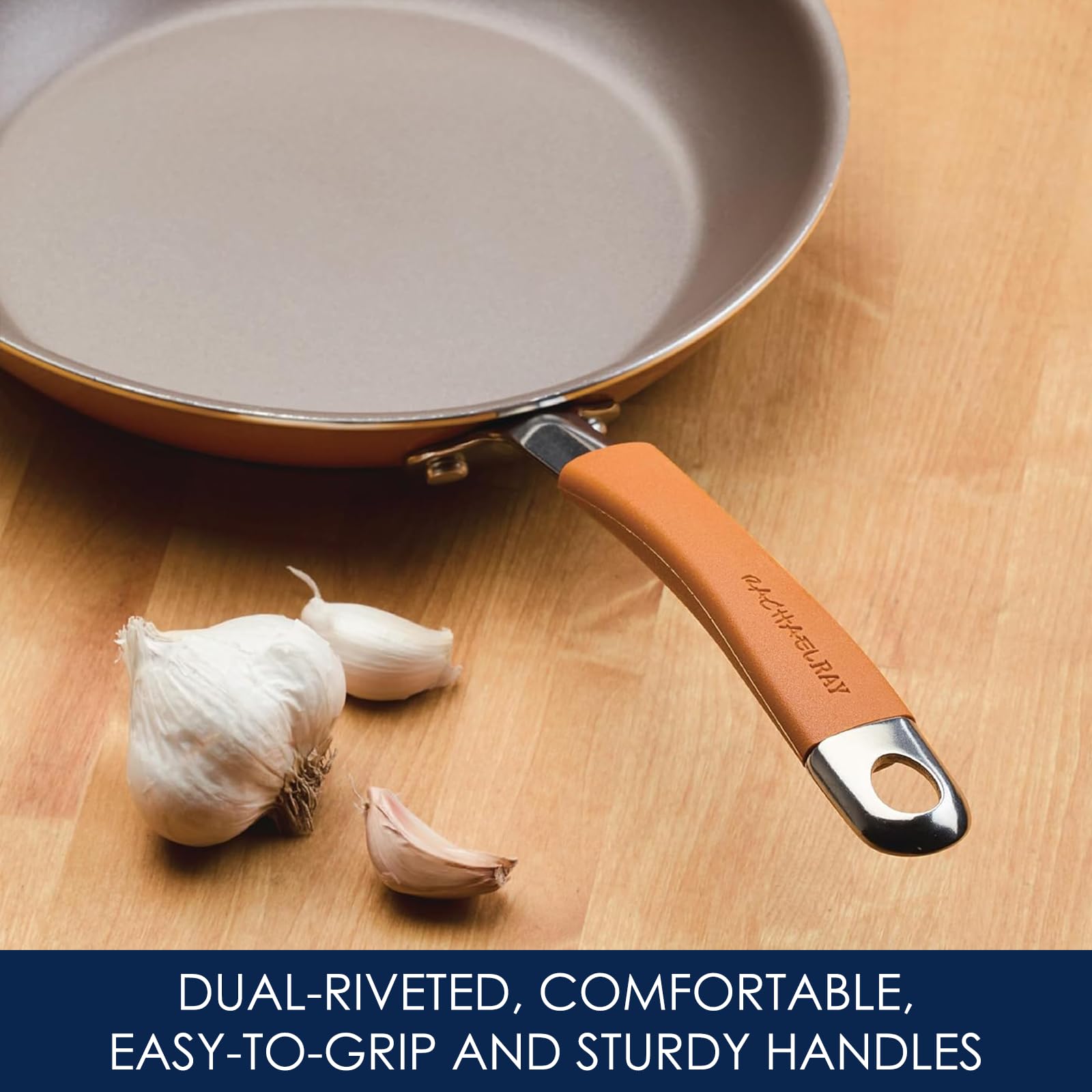 Batería de Cocina Rachael Ray Cucina Anaranjado Calabaza Antiadhesiva de Porcelana Dura 12 Piezas