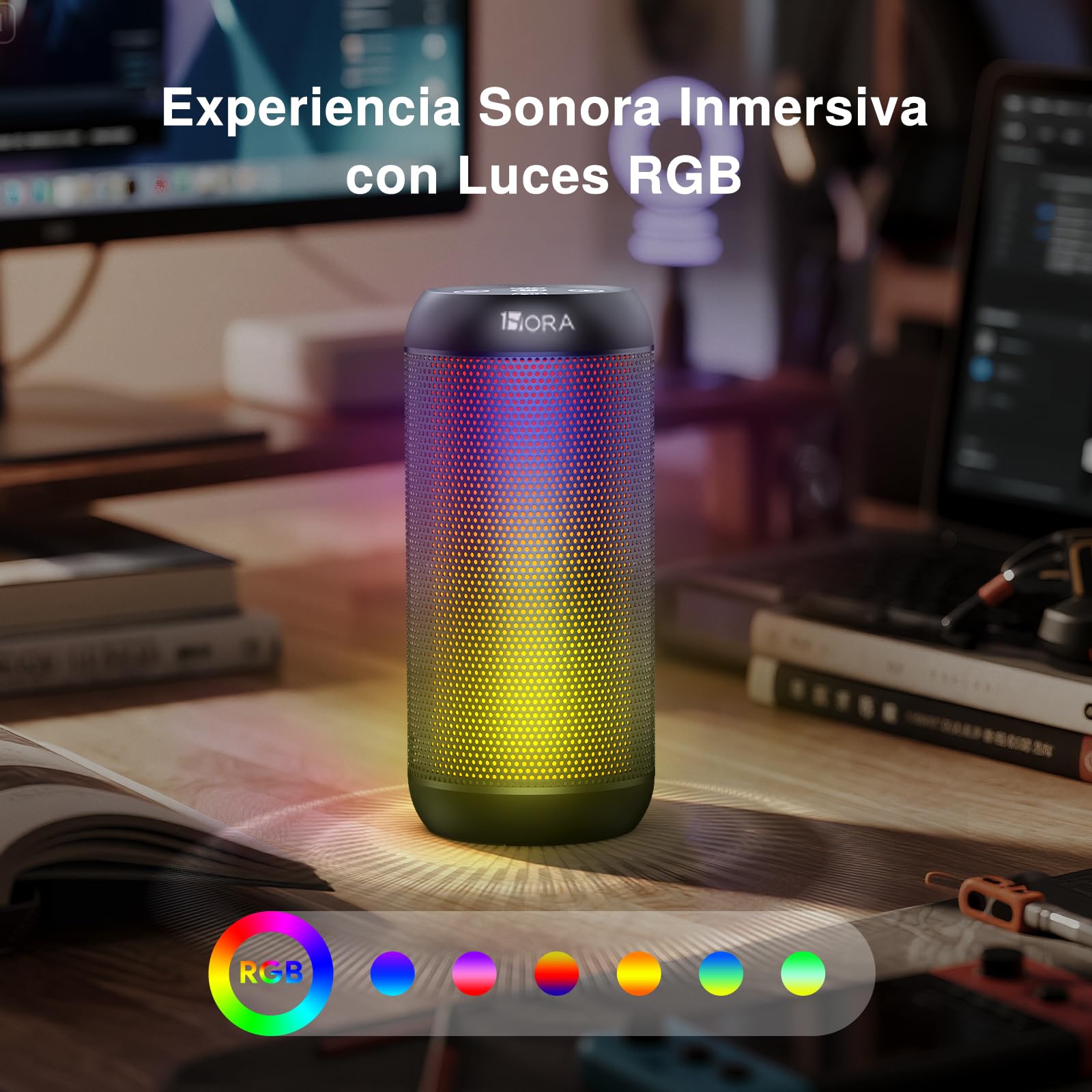 Bocina Bluetooth Portátil Hora Negro con Iluminación RGB y Emparejamiento TWS