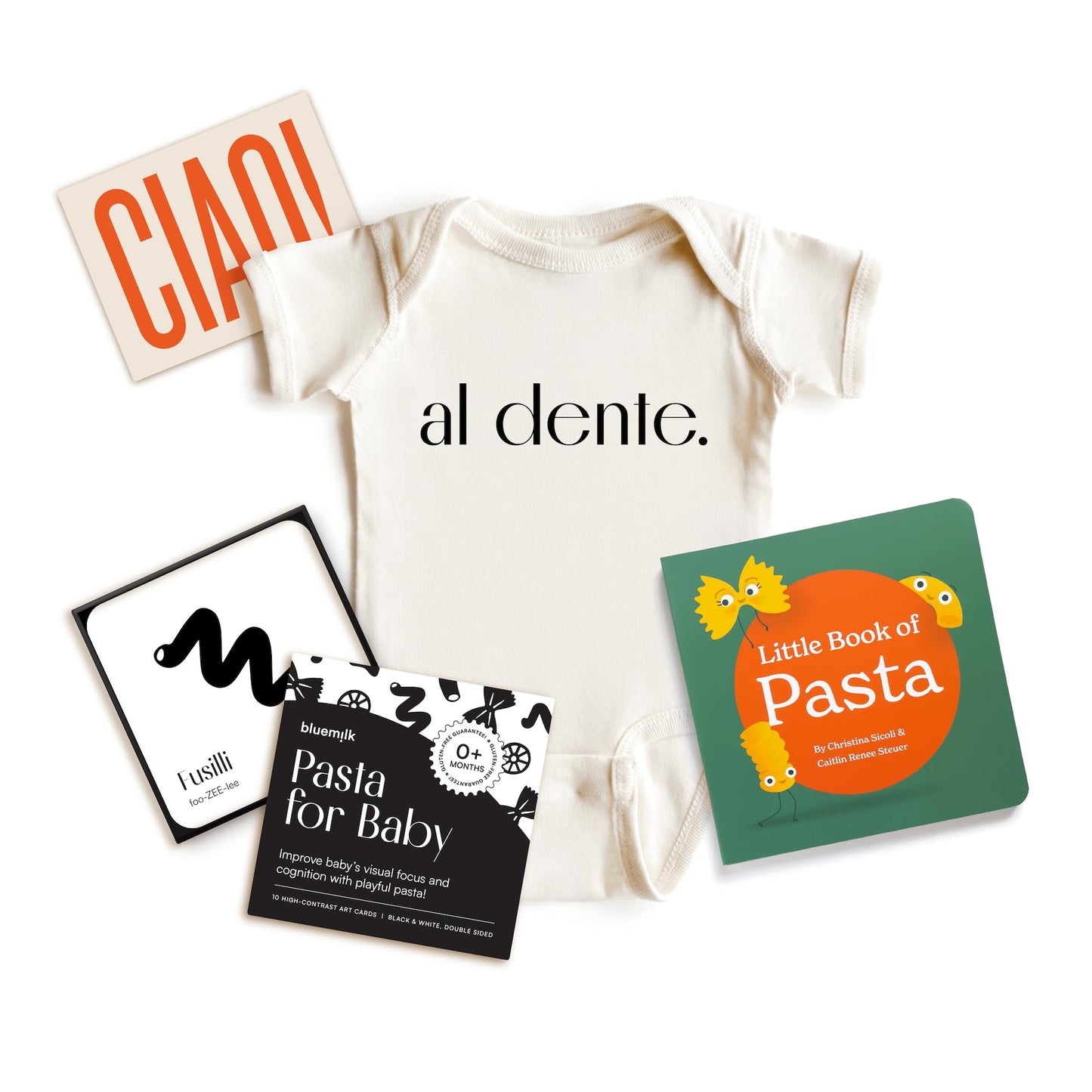 BlueMilk Pasta - Caja de regalo para bebé con overol de overol, tarjetas de contraste y tarjeta