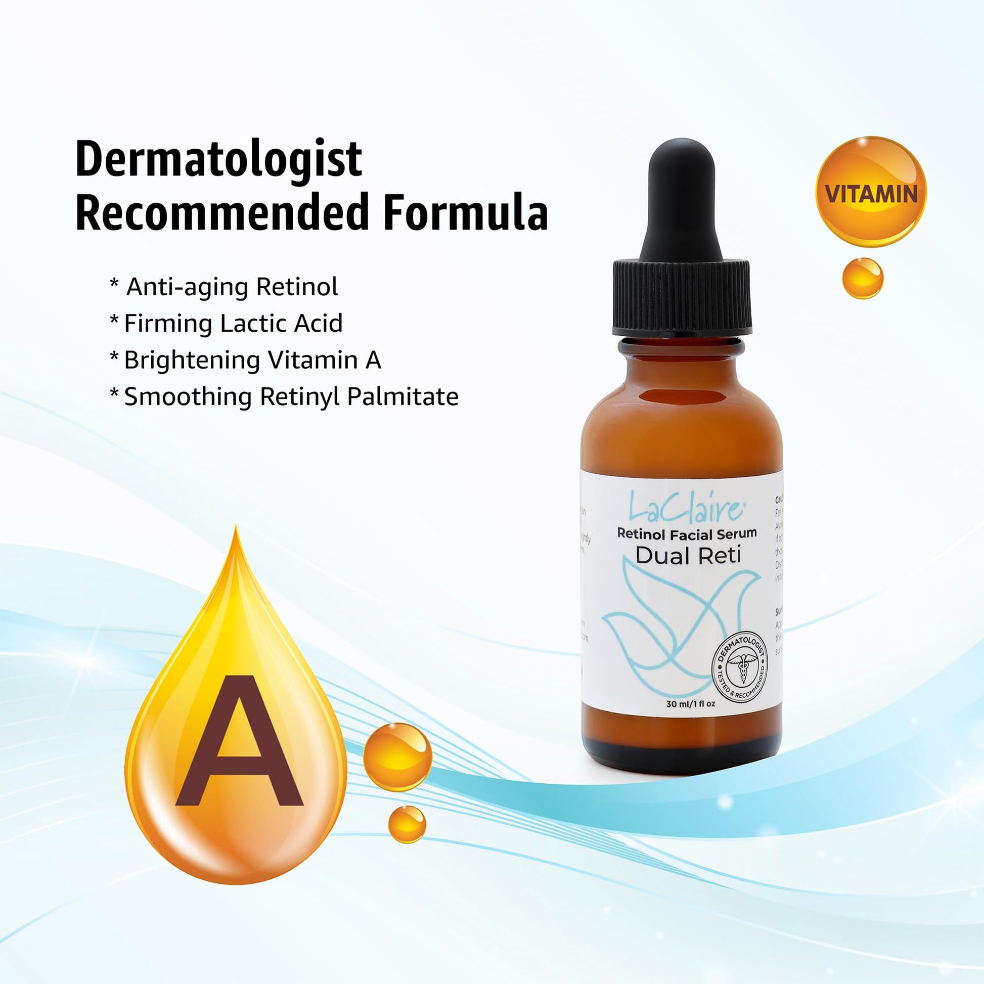 LaClaire 8% Retinol & Retinyl Serum - Best Retinol Serum for Wrinkle Repair & Hyperpigmentation Treatment - No Redness or Peeling (10 ml/0.34 oz)