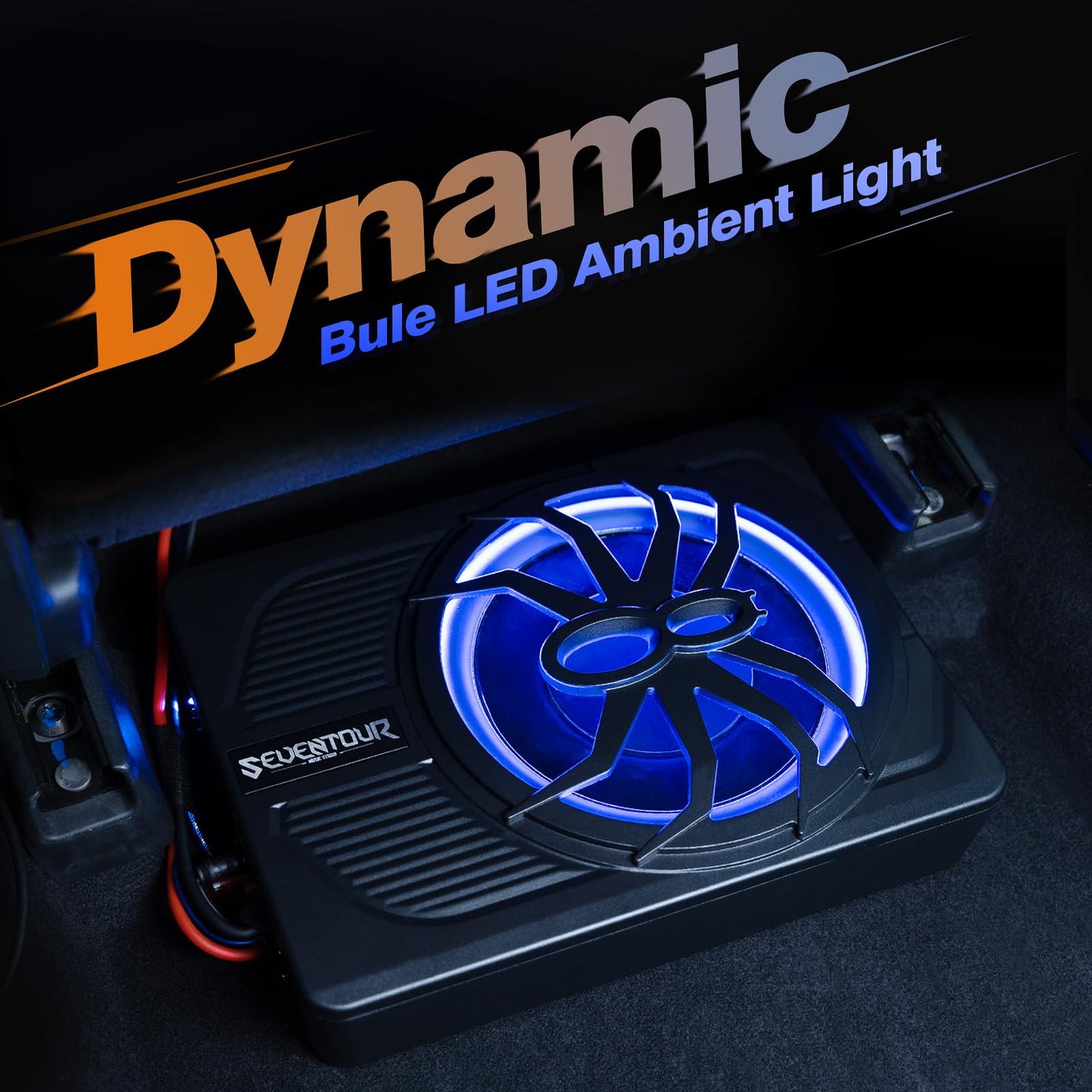 Subwoofer de coche de 800 W de actualización delgado para debajo del asiento de 10 pulgadas, subwoofer de audio para coche/camión, amplificador integrado, con luz LED azul (subwoofer + kit de cable de