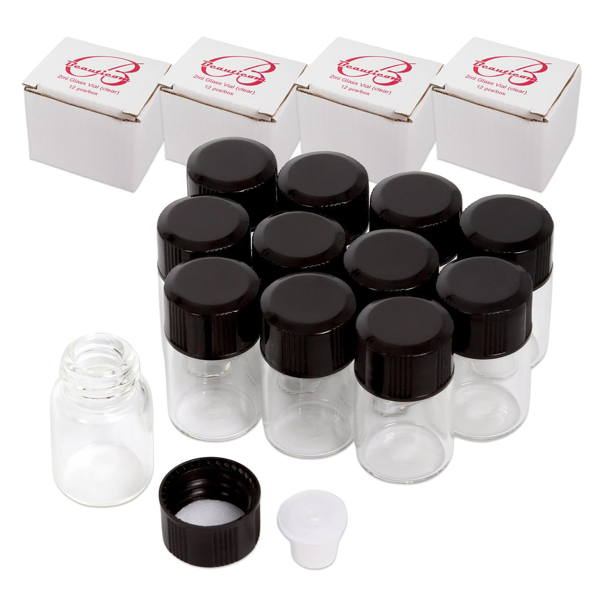 Beauticom 2ML Amber Glass Vial 60 Pieces - for Essential Oils, Aromatherapy, Fragrance, Serums, Spritzes, with Orifice Reducer and Dropper Top